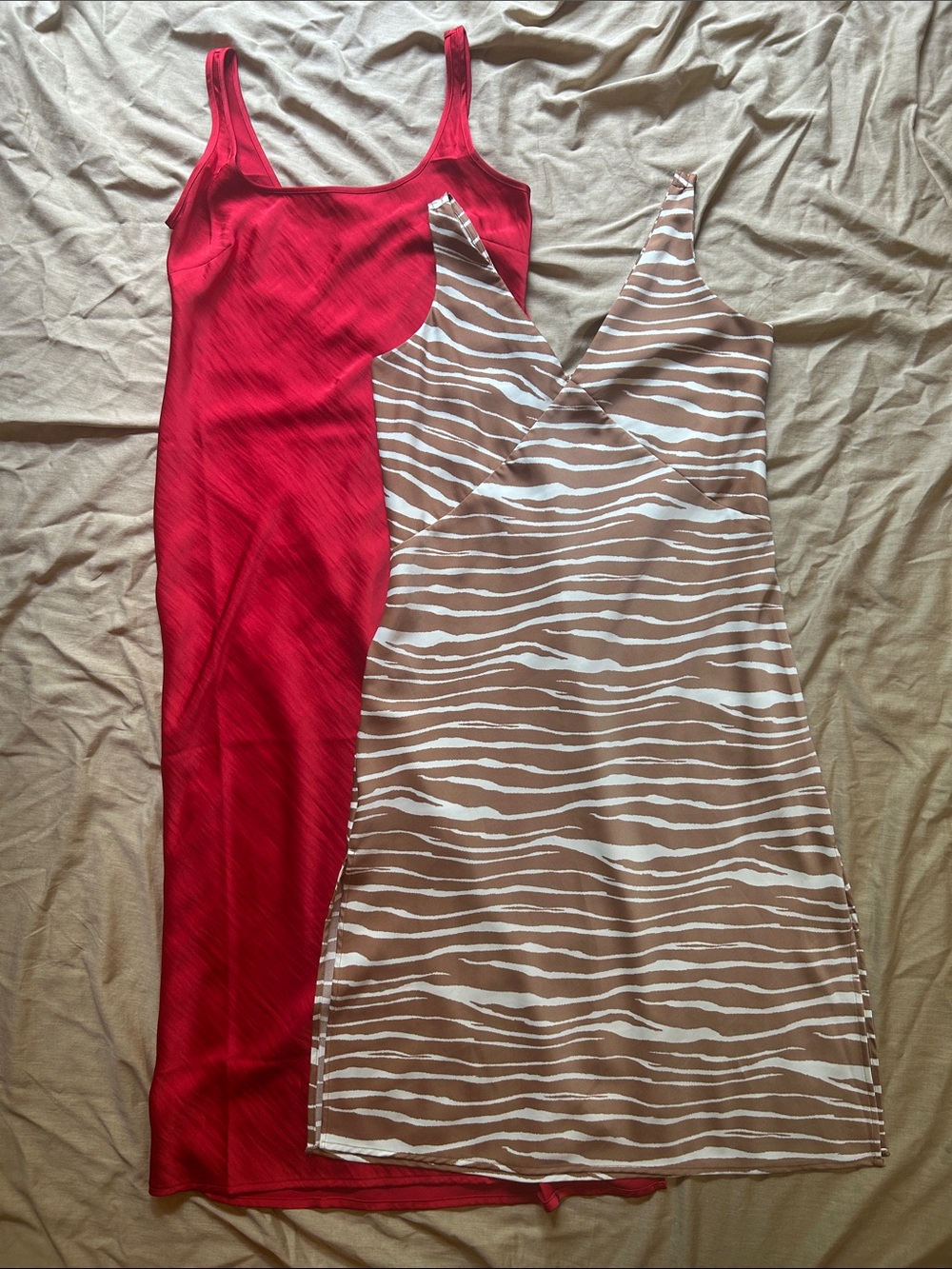 a new day Red Tank Slip Dress & Beige Zebra-Print Slip Dress Bundle